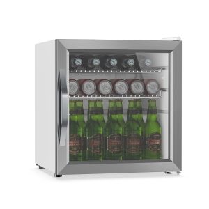 Beersafe Getränkekühlschrank mit Glastür | 44 x 48 cm | LED-Innenbeleuchtung | Silber-Weiß