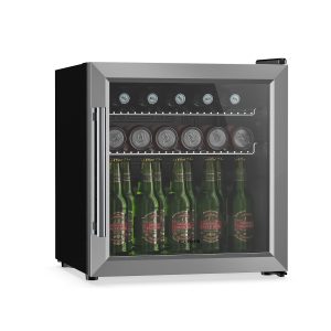 Beersafe Getränkekühlschrank mit Glastür | 44 x 48 cm | LED-Innenbeleuchtung | Silber